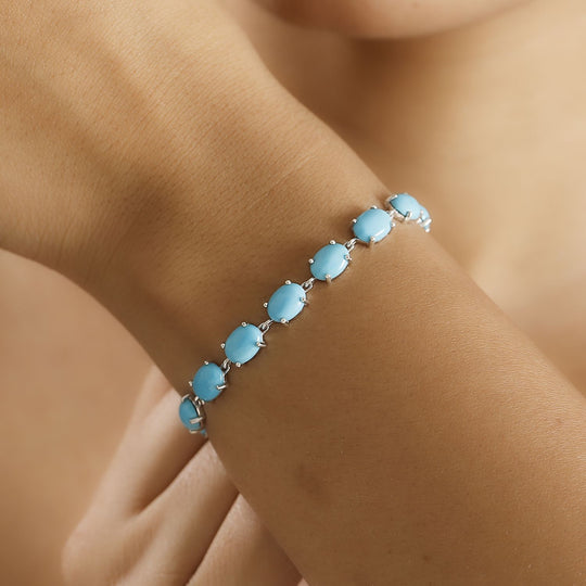 Sleeping Beauty Türkis, Lab Grown Diamant Armband ca. 19 cm 925 Silber rhodiniert ca. 18,63 ct.