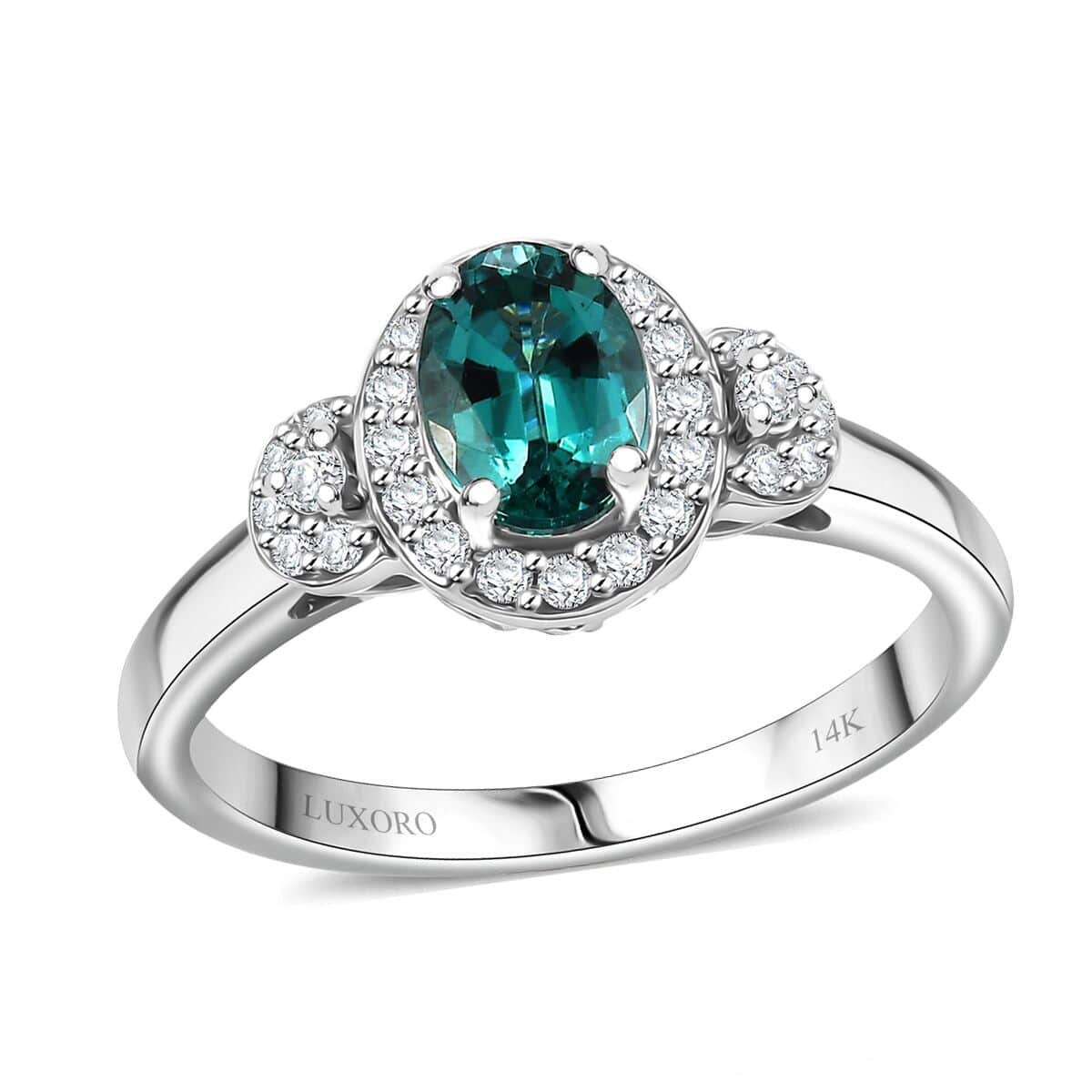 AAA Pirineu Lagoon Tourmaline, Weißer Diamant AGI zertifiziert , 585 Gold (Größe 17.00) ca. 1.07 ct