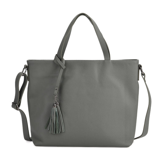 Echtleder-Tote-Bag mit Reißverschlussfach hinten, Doppeltragegriff und Schulterriemen, 35x10x33 cm, Braun