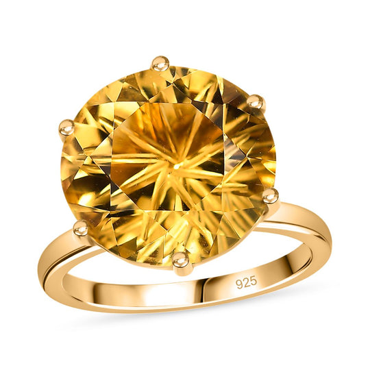 Sternlicht-Schliff - Citrin Ring, 925 Silber 750 Gelbgold Vermeil (Größe 18.00) ca. 9.42 ct