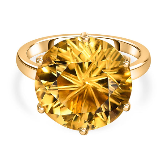 Sternlicht-Schliff - Citrin Ring, 925 Silber 750 Gelbgold Vermeil (Größe 18.00) ca. 9.42 ct