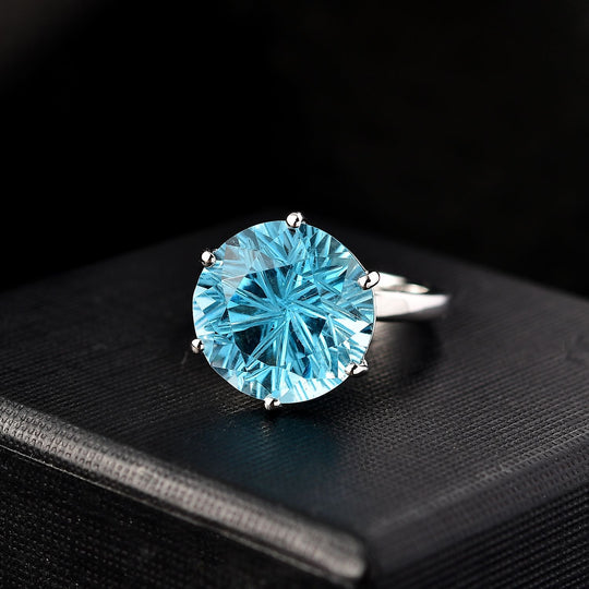 Sternlicht-Schliff Himmelblauer Topas Ring 925 Silber rhodiniert (Größe 18.00) ca. 11.87 ct