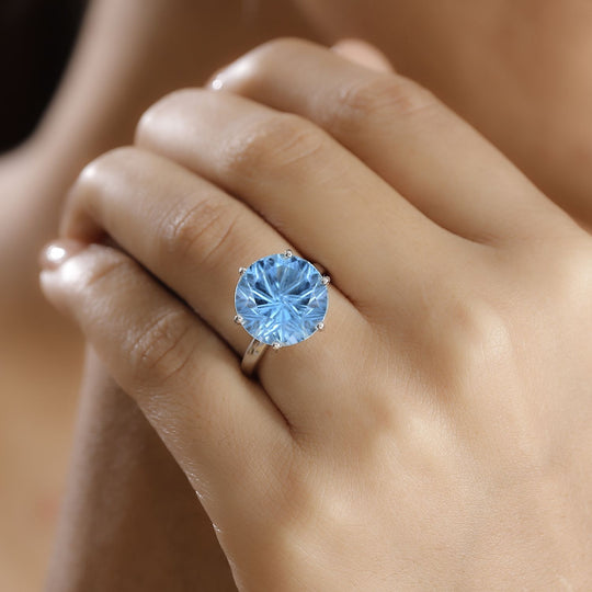 Sternlicht-Schliff Himmelblauer Topas Ring 925 Silber rhodiniert (Größe 18.00) ca. 11.87 ct