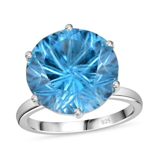 Sternlicht-Schliff Himmelblauer Topas Ring 925 Silber rhodiniert (Größe 18.00) ca. 11.87 ct