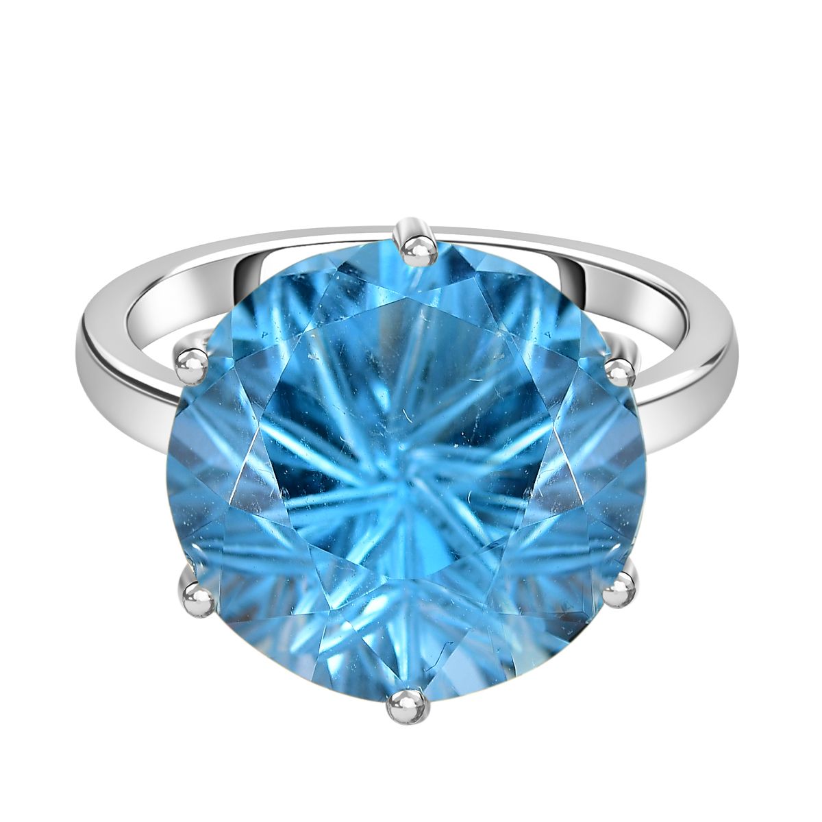 Sternlicht-Schliff Himmelblauer Topas Ring 925 Silber rhodiniert (Größe 18.00) ca. 11.87 ct