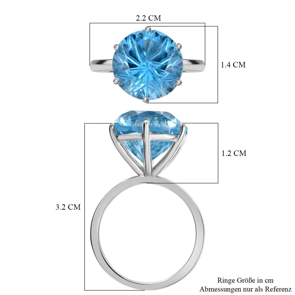 Sternlicht-Schliff Himmelblauer Topas Ring 925 Silber rhodiniert (Größe 18.00) ca. 11.87 ct