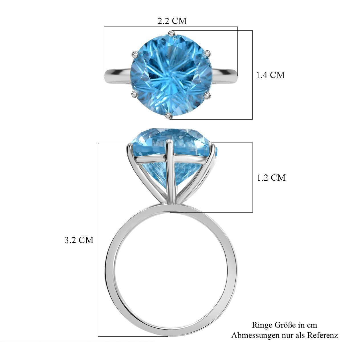 Sternlicht-Schliff Himmelblauer Topas Ring 925 Silber rhodiniert (Größe 18.00) ca. 11.87 ct