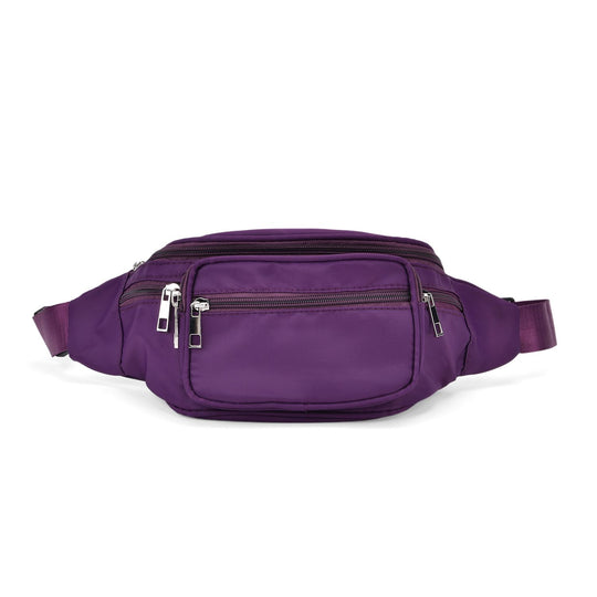 Gürteltasche mit RFID-Schutz, Nylon, 6 Reißverschlussfächer, Schnellverschluss, verstellbarer Schultergurt, Größe 37x10x13,5?cm, hellviolett
