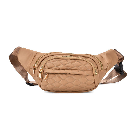 Gesteppte Nylon-Gürteltasche - RFID-Schutz, 4 Außenfächer, verstellbarer Schultergurt, 36?x?4?x13?cm, Grün