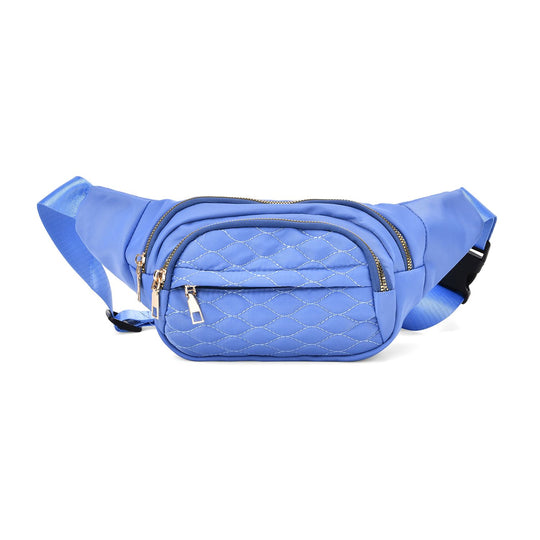 Gesteppte Nylon-Gürteltasche - RFID-Schutz, 4 Außenfächer, verstellbarer Schultergurt, 36?x?4?x13?cm, Grün