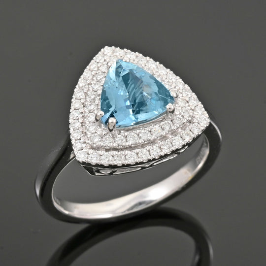 AAAA Santamaria Aquamarin, Weißer Diamant Ring 950 Platin (Größe 17.00), ca. 2.00 ct