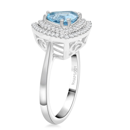 AAAA Santamaria Aquamarin, Weißer Diamant Ring 950 Platin (Größe 17.00), ca. 2.00 ct