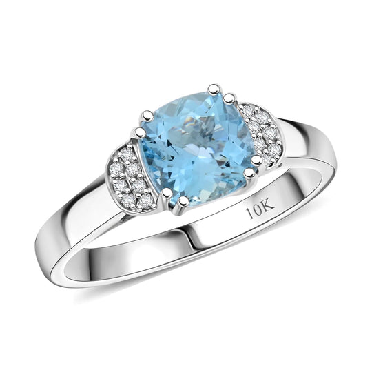 AAA Santamaria Aquamarin, Weißer Diamant Ring, AGI zertifiziert und geprüft, 417 Weiß Gold (Größe 18.00) ca. 1.55 ct