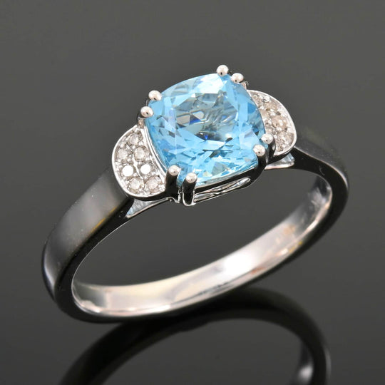 AAA Santamaria Aquamarin, Weißer Diamant Ring, AGI zertifiziert und geprüft, 417 Weiß Gold (Größe 18.00) ca. 1.55 ct