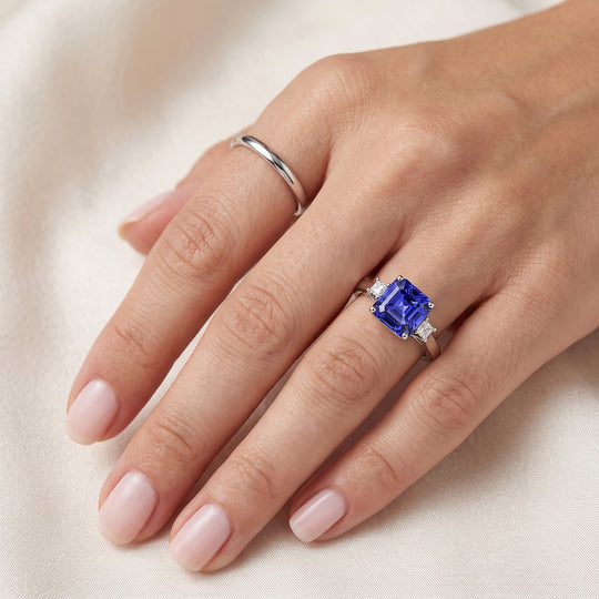 RHAPSODY AAAA Asscherschliff Tansanit und Diamant Ring in 950 Platin - 1,93 ct.