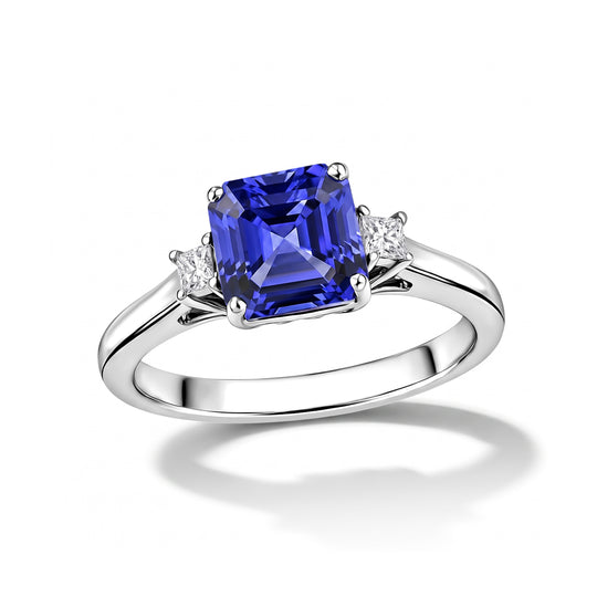 RHAPSODY AAAA Asscherschliff Tansanit und Diamant Ring in 950 Platin - 1,93 ct.