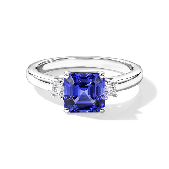 RHAPSODY AAAA Asscherschliff Tansanit und Diamant Ring in 950 Platin - 1,93 ct.