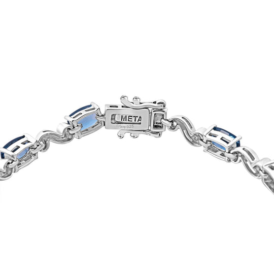 AAA London Blau Topas, Weißer Zirkon Armband ca. 19 cm 925 Silber rhodiniert ca. 13,01 ct.