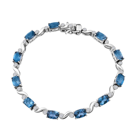AAA London Blau Topas, Weißer Zirkon Armband ca. 19 cm 925 Silber rhodiniert ca. 13,01 ct.
