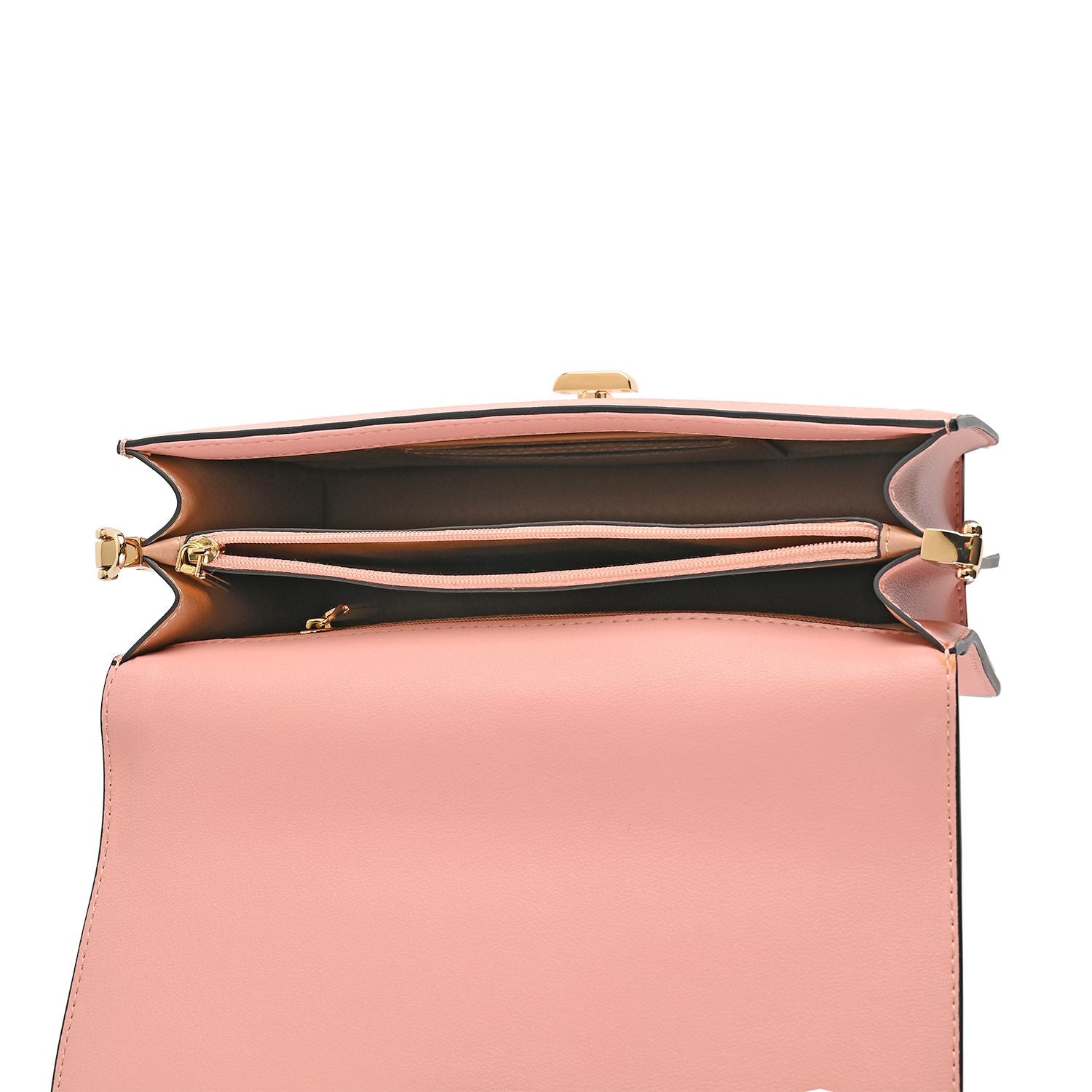 GRAND PELLE - Umhängetasche aus echtem Leder mit Stickerei, Klappdesign, Kettenriemen, 23x8x16?cm, Rosa