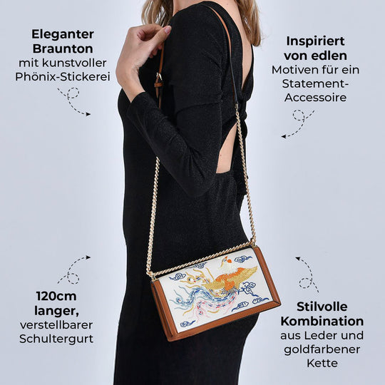GRAND PELLE - Umhängetasche aus echtem Leder mit Blumen-Gitterstickerei, mit Henkel und Schulterriemen, 23x9x13?cm, Blau
