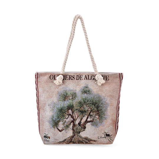 Jacquardgewebte Tasche aus Jute mit Futter, Reißverschluss und verstellbarer Kordel Riemen, 42 x 37 x 34 cm, Blumen