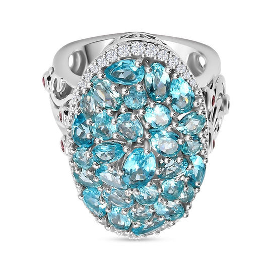 Betroka Blauer Apatit Ring 925 Silber rhodiniert (Größe 17.00) ca. 6,25 ct