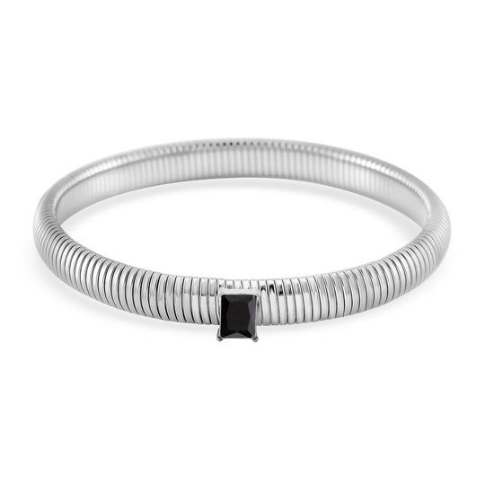 Schwarzes Kristall Armband, flexibel (ca. 18-19 cm), 316L Edelstahl, goldfarben