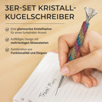 3er-Set Kugelschreiber mit Strassbesatz und Diamantspitze, inkl. 3 blauer Ersatzminen, 15cm,, Mehrfarbig