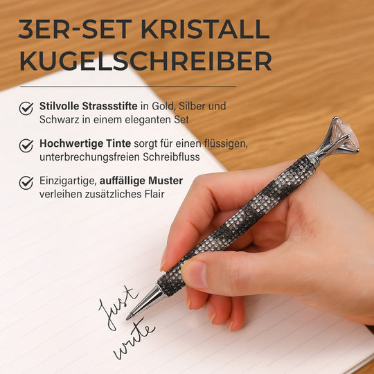 3er-Set - Kugelschreiber mit Strass und Kristall, Leoparden-Design, inkl. 3 Ersatzminen, Metall, 15.2?cm, Mehrfarbig