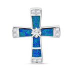 Simulierter Blauer Opal, Weißer Zirkonia Anhänger 925 Silber rhodiniert