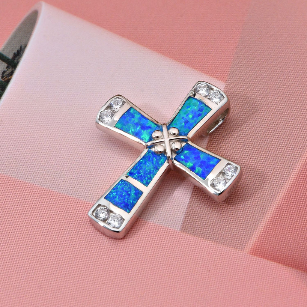 Simulierter Blauer Opal, Weißer Zirkonia Anhänger 925 Silber rhodiniert