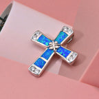Simulierter Blauer Opal, Weißer Zirkonia Anhänger 925 Silber rhodiniert