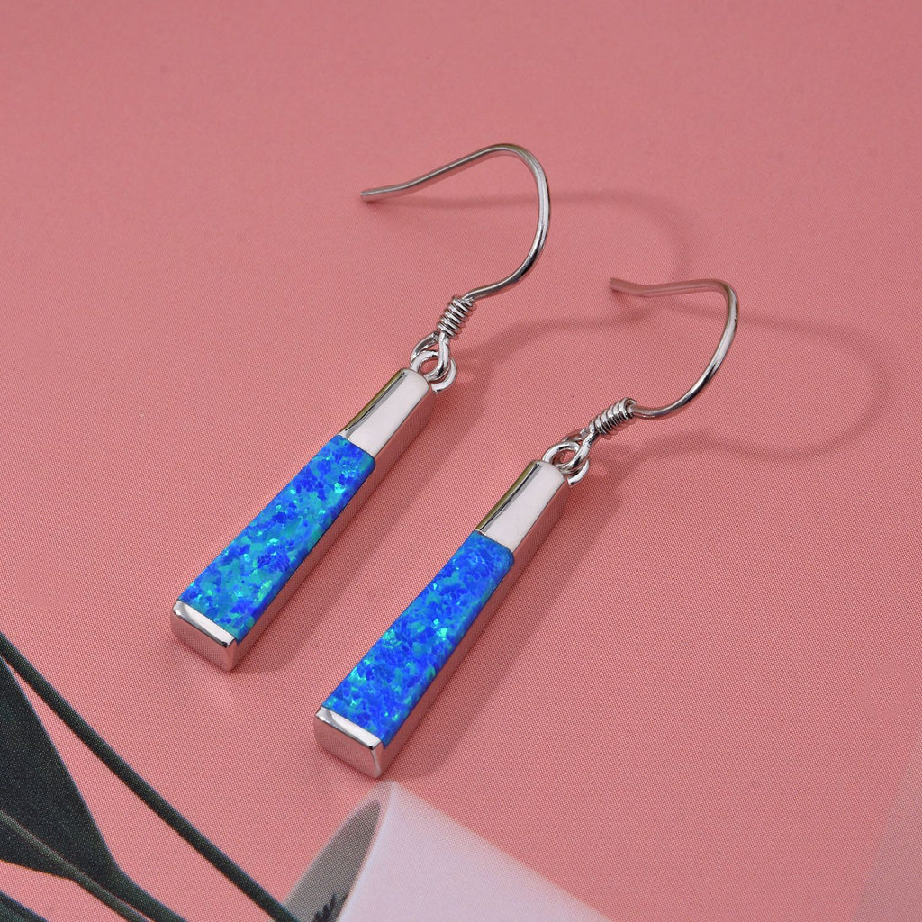Simulierter Blauer Opal Ohrringe 925 Silber rhodiniert