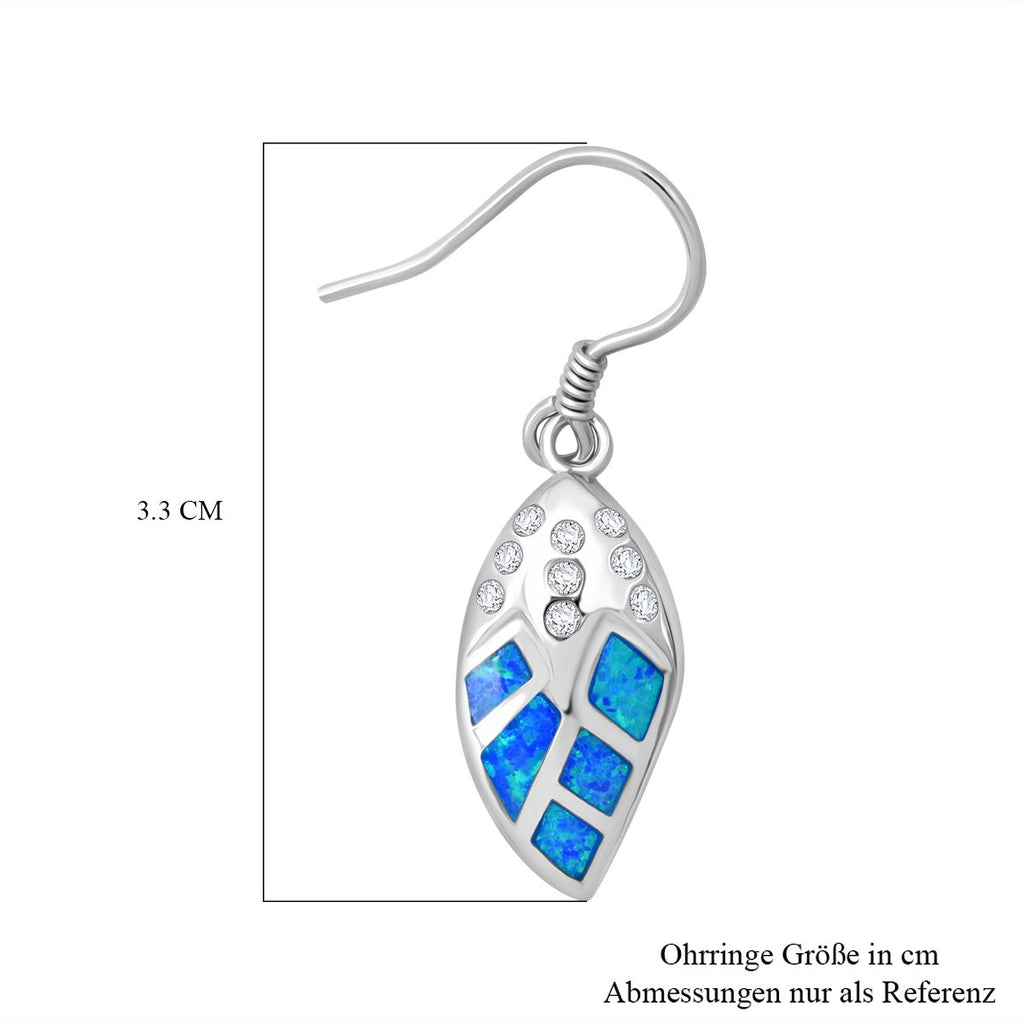 Simulierter Blauer Opal, Weißer Zirkonia Ohrringe 925 Silber rhodiniert