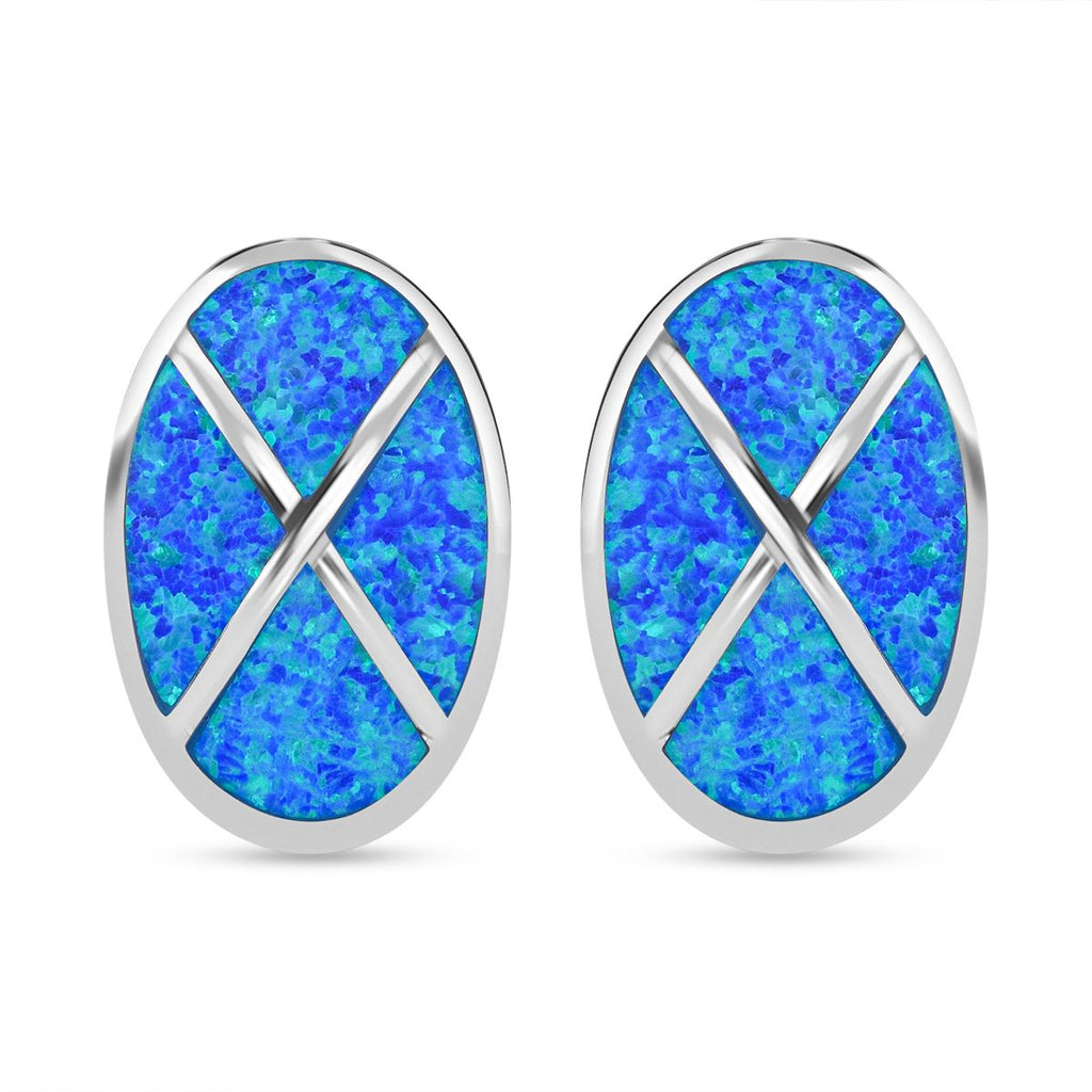 Simulierter Blauer Opal Ohrringe 925 Silber rhodiniert