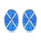 Simulierter Blauer Opal Ohrringe 925 Silber rhodiniert