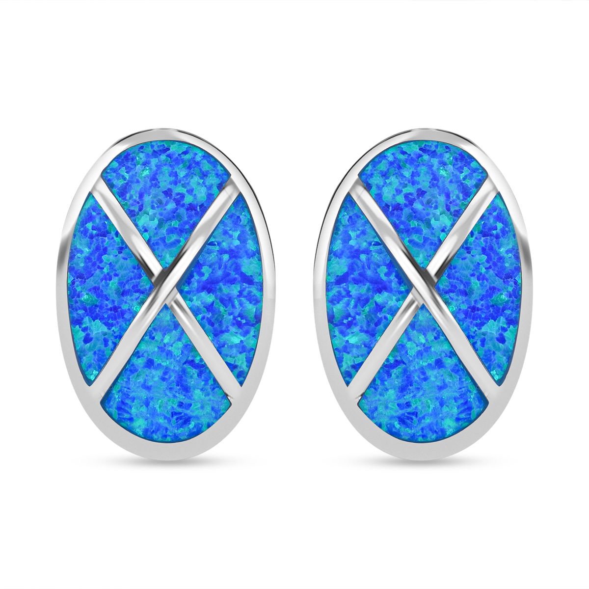 Simulierter Blauer Opal Ohrringe 925 Silber rhodiniert