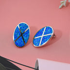 Simulierter Blauer Opal Ohrringe 925 Silber rhodiniert