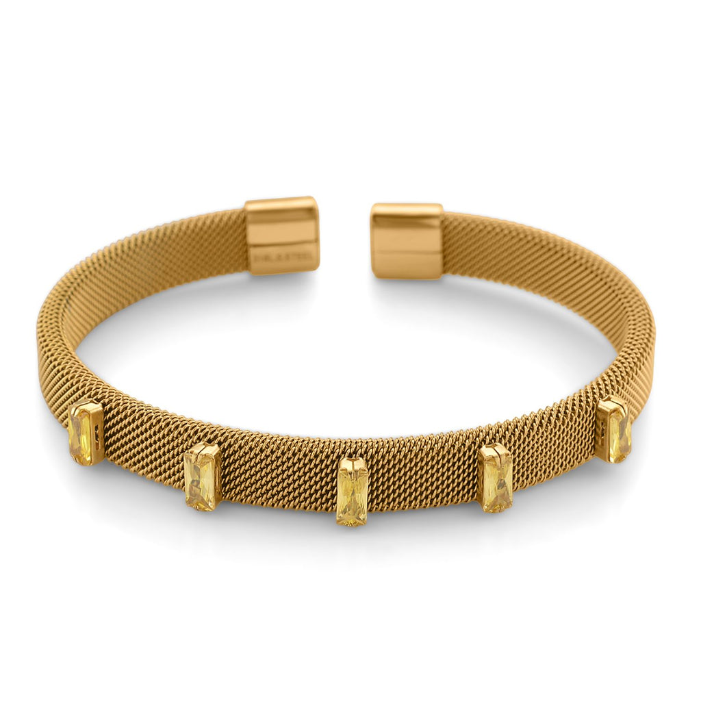 Gelber Kristall Armreif, flexibel (ca. 18-19 cm), 316L Edelstahl, goldfarben