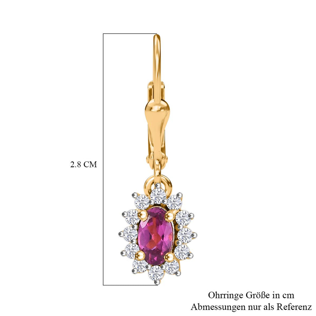 AAA Natürliche Radiant Ember Granat, Weiße Zirkon Ohrringe, 925 Silber 750 Gelbgold Vermeil ca. 0.82 ct