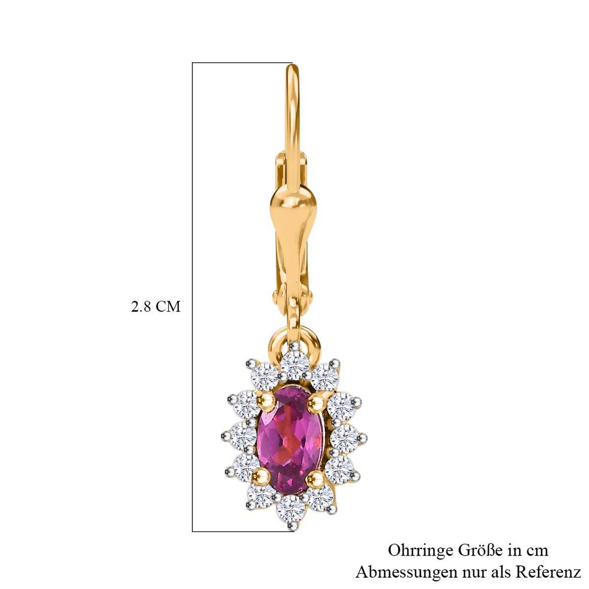 AAA Natürliche Radiant Ember Granat, Weiße Zirkon Ohrringe, 925 Silber 750 Gelbgold Vermeil ca. 0.82 ct