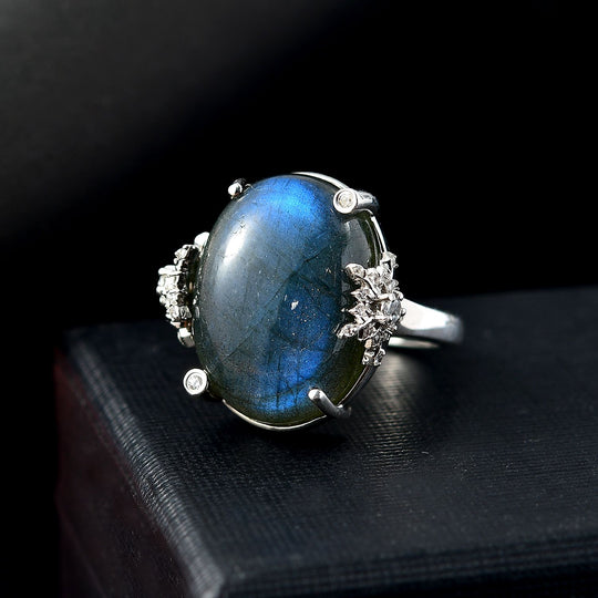 GP Kollektion - AAA Labradorit, Weißer Zirkon Ring 925 Silber rhodiniert (Größe 18.00) ca. 18.65 ct