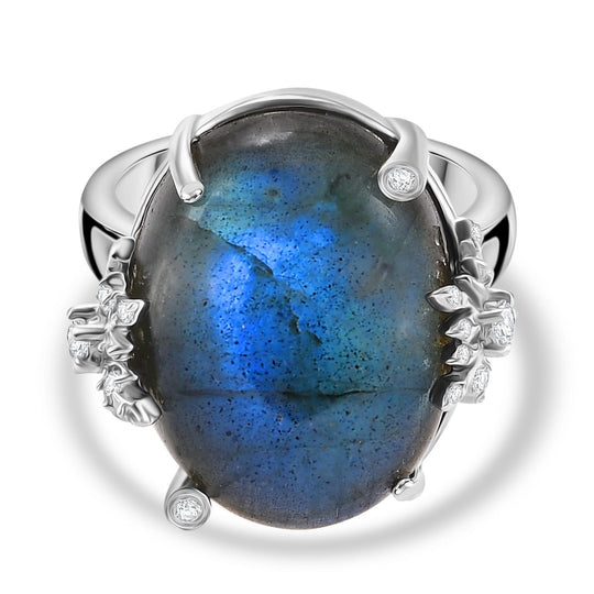 GP Kollektion - AAA Labradorit, Weißer Zirkon Ring 925 Silber rhodiniert (Größe 18.00) ca. 18.65 ct