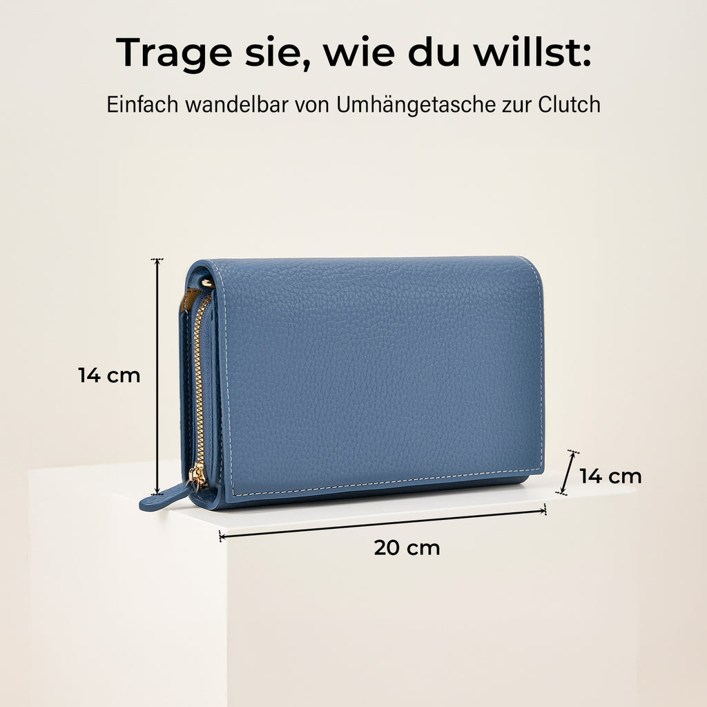 Crossbody-Tasche mit Überschlag und modischem Gliederriemen, Leder, RFID-Schutz, ca. 20x4x14 cm

, Blau