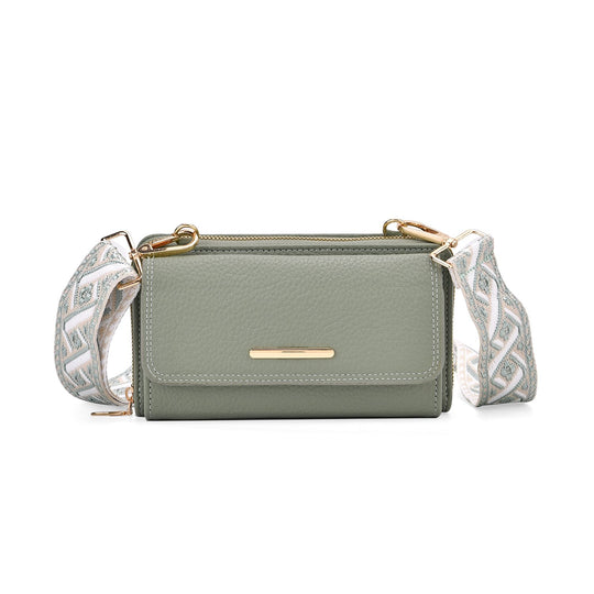 Crossbody-Tasche mit Klappfach und gemustertem Trageriemen, RFID-Schutz, ca. 19x5x11 cm, Grün