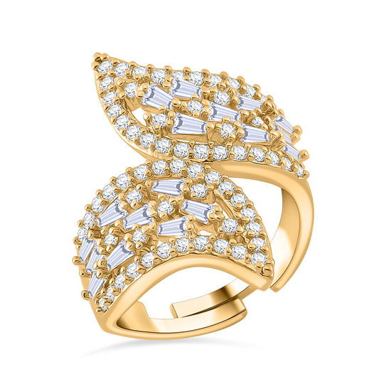 Weißer Zirkonia Ring, flexibel, Messing, Goldfarben