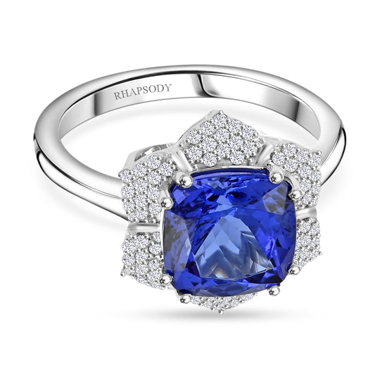 AAAA Tansanit, Weißer Diamant AGI zertifiziert Ring 950 Platin (Größe 16.50) ca. 4.25 ct