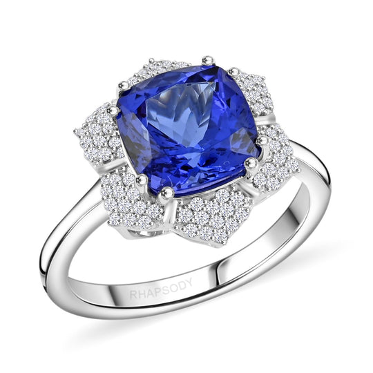 AAAA Tansanit, Weißer Diamant AGI zertifiziert Ring 950 Platin (Größe 16.50) ca. 4.25 ct