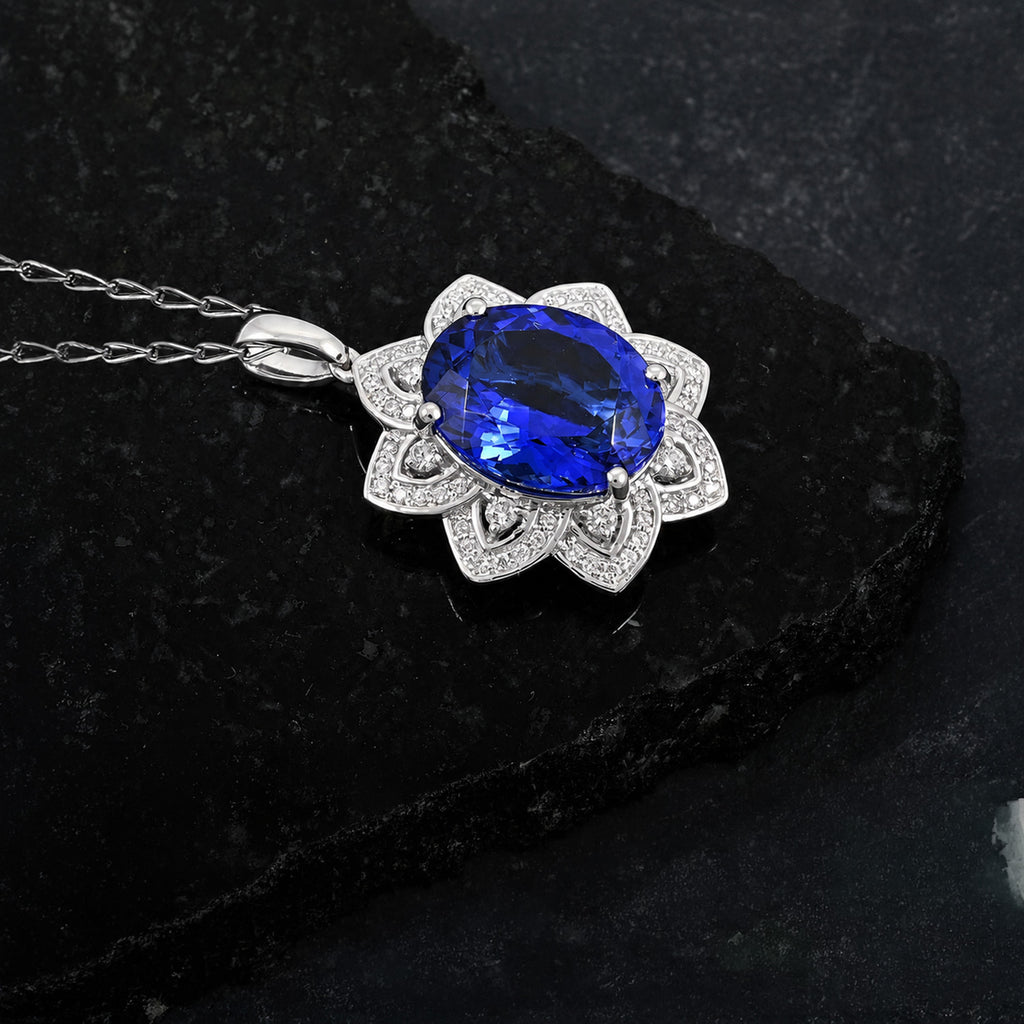 AAAA Tansanit, Weißer Diamant AGI zertifiziert Anhänger 950 Platin ca. 6.15 ct